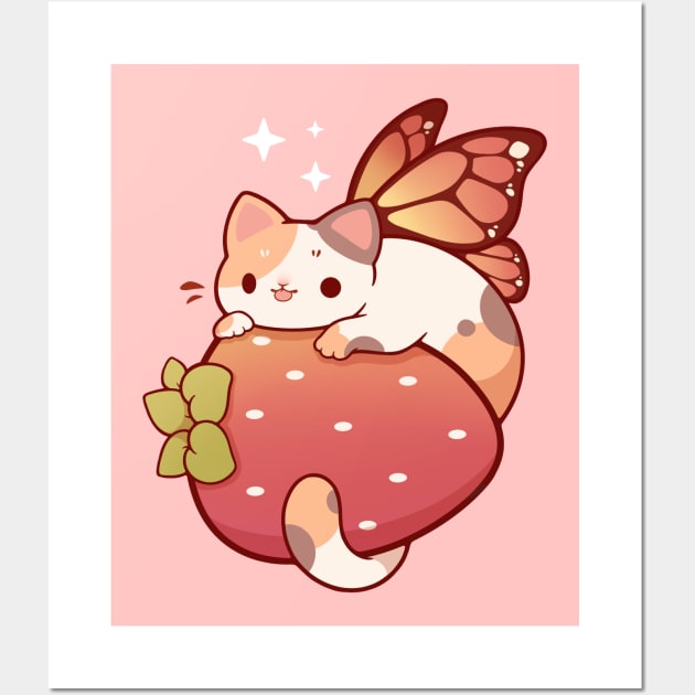 Calico strawberry fairy cat Wall Art by Rihnlin